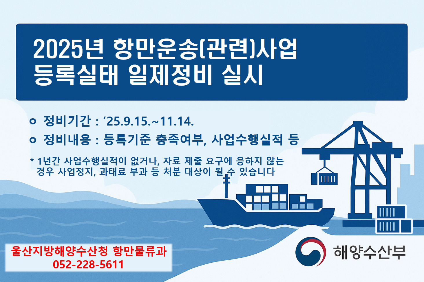 2025년 항만운송사업 등록실태 일제정비 실시